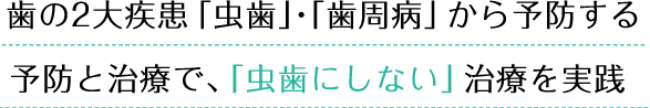 歯の2大疾患「虫歯」・「歯周病」から予防する予防と治療で、「虫歯にしない」治療を実践 